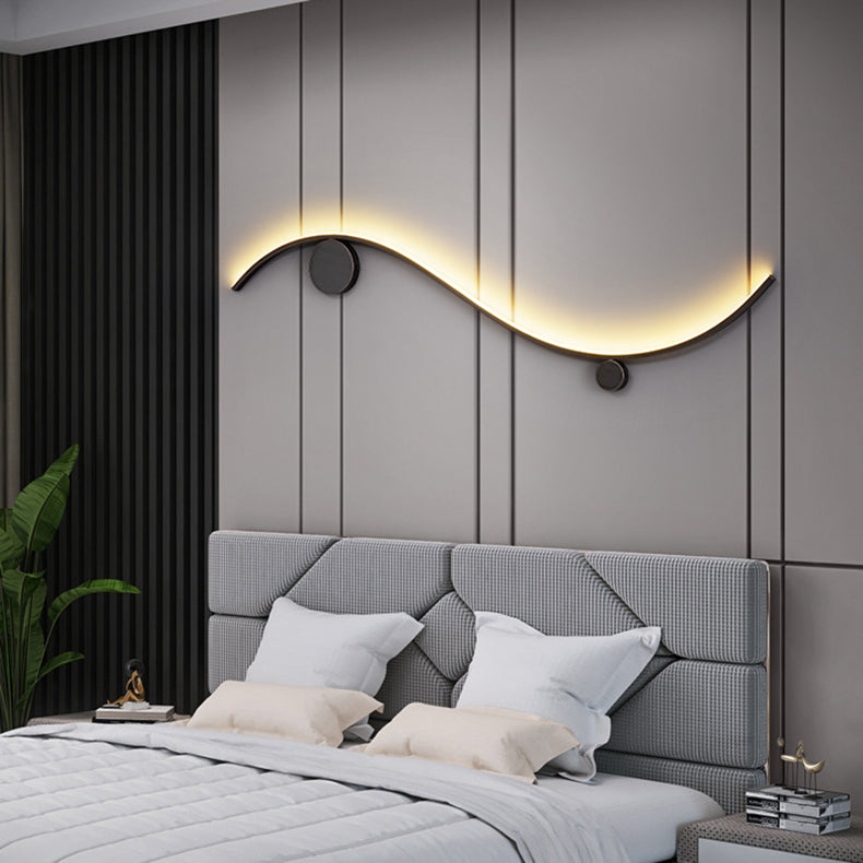 Modern Minimalist Copper Silicone Line Wave Circle LED Wall Sconce Lamp For Hallway