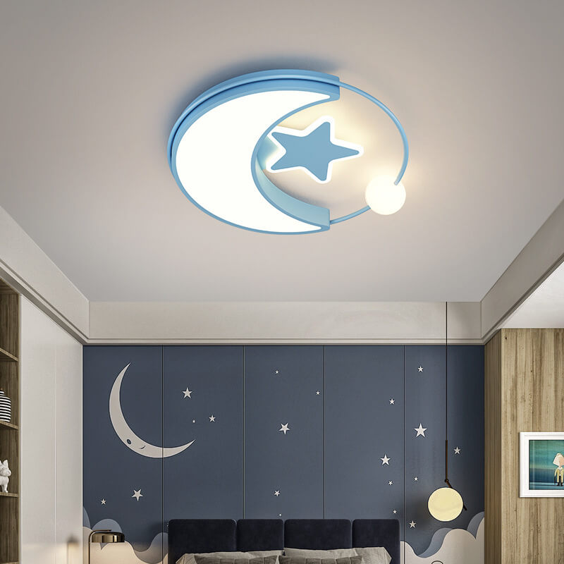 Zeitgenössische kreative Mond-Stern-Eisen-Acryl-LED-Deckenleuchte für das Schlafzimmer 
