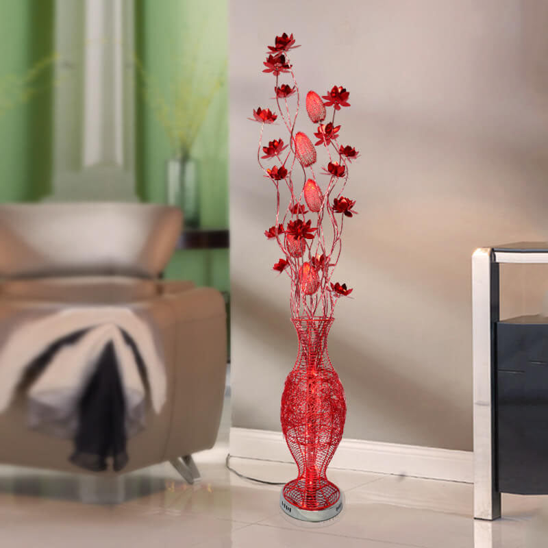 Contemporary Creative Vase Flower Design Aluminum LED Standing Floor Lamp for Living Room