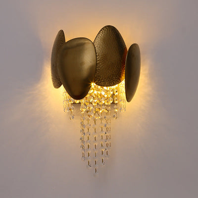 Applique Murale Moderne en Acier Inoxydable Doré de Luxe avec Pampilles en Cristal et 2 Lumières pour Salon 