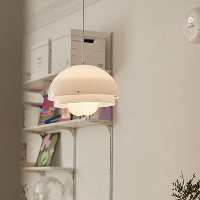 Zeitgenössische nordische runde Kuppel Eisen Glas Acryl 1-Licht Pendelleuchte für Wohnzimmer 