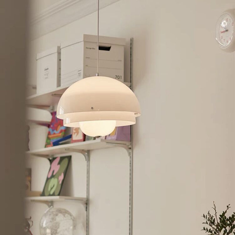 Zeitgenössische nordische runde Kuppel Eisen Glas Acryl 1-Licht Pendelleuchte für Wohnzimmer 