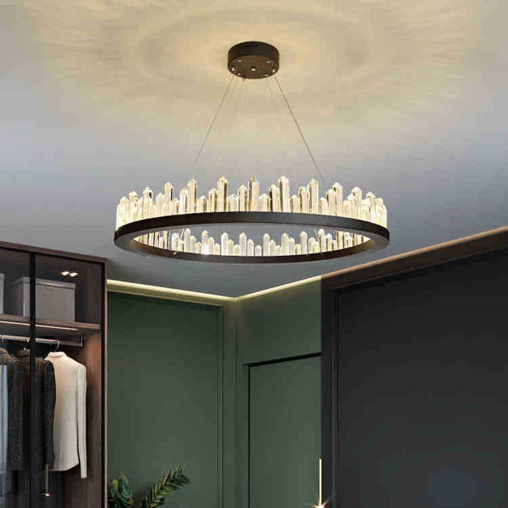 Moderne minimalistische runde Kristall-Hardware-LED-Pendelleuchte für Schlafzimmer 