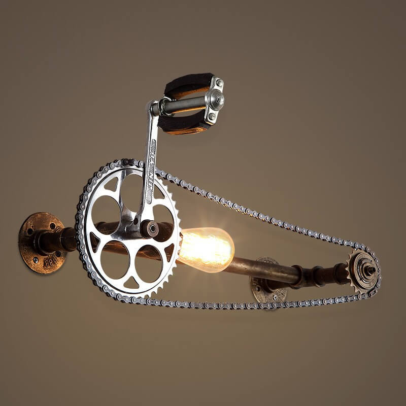 Retro Steampunk Gear Pedal Bicycle Metal Water Pipe 1-Light Wall Sconce Lamp