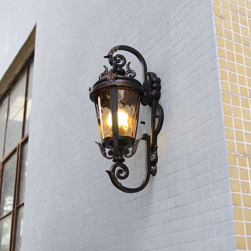 Lámpara de Aplique de Pared de Cilindro de Vidrio de Aluminio Impermeable Tradicional Europea de 1 Luz para Patio Exterior 