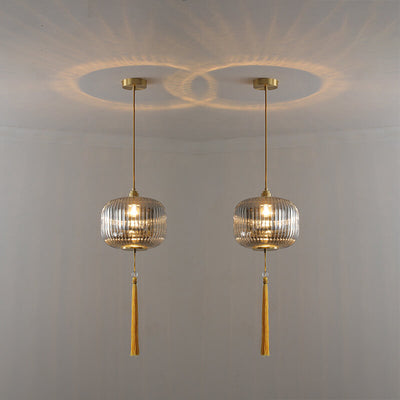 Nordic Modern Lantern Shape Copper Glass 1-Light Pendant Light