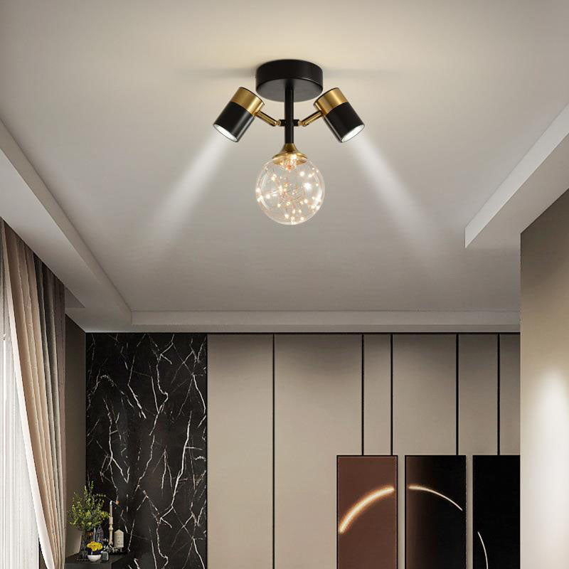 Zeitgenössische nordische Hardware Glas Zylindrische Kugel 1/2/3-Licht Semi-Flush Deckenleuchte für den Eingangsbereich 