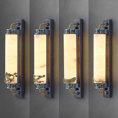 Modern Chinese Marble Column Brass LED Wall Sconce Lamp