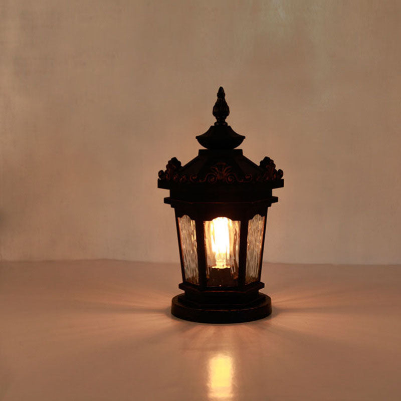 Luz de Poste de Cabeza de 1 Luz de Vidrio de Aluminio Cilíndrico Hexagonal Europeo Tradicional para Patio Exterior 