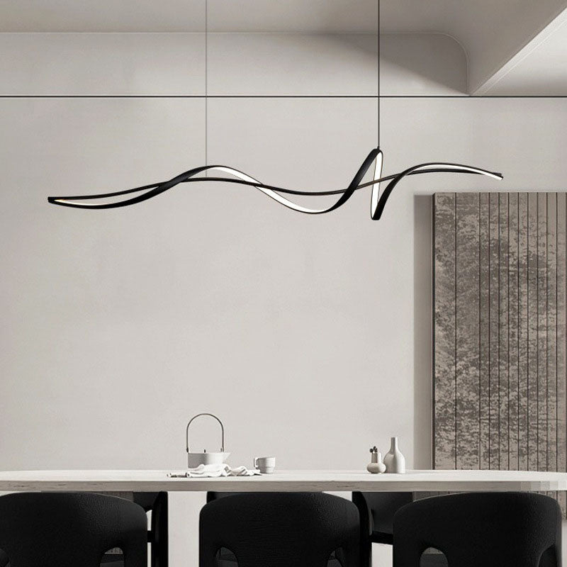 Lustre LED en aluminium et silice avec lignes ondulées minimalistes modernes pour salle à manger 