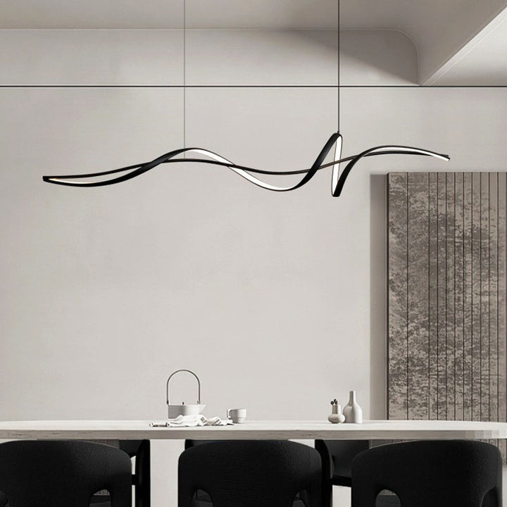 Lustre LED en aluminium et silice avec lignes ondulées minimalistes modernes pour salle à manger 
