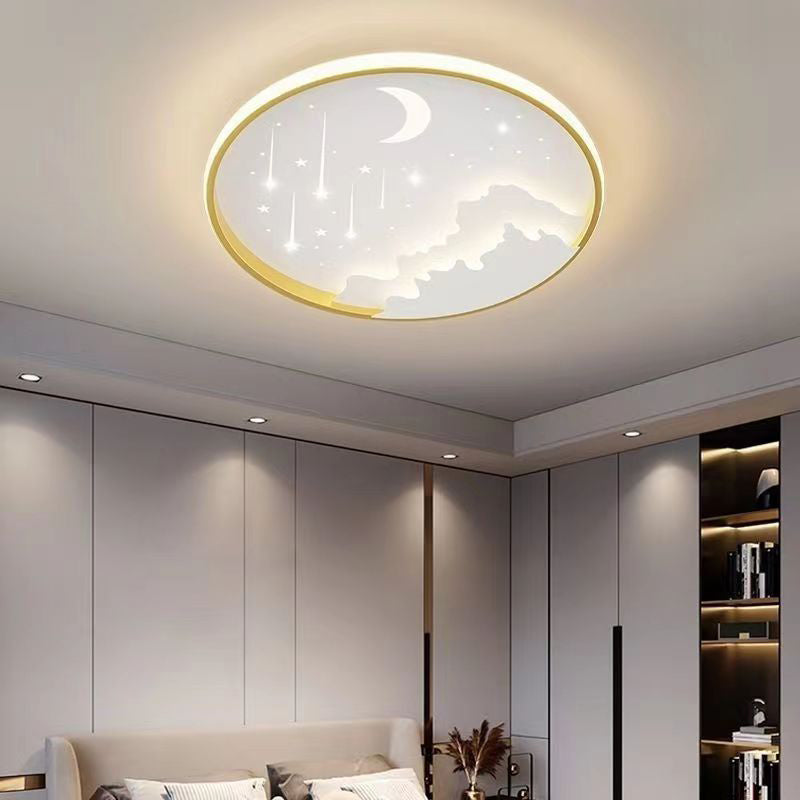 Plafonnier LED en fer météore lune ronde minimaliste moderne pour chambre à coucher 