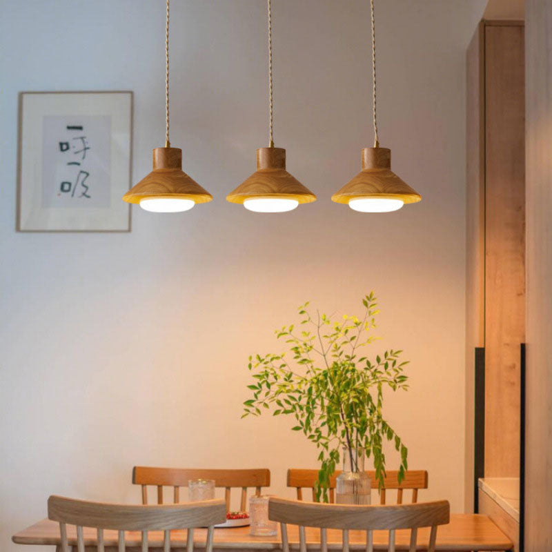 Bol japonais traditionnel en bois de caoutchouc conique 1/2/3 lumière suspension lustres pour salle à manger 