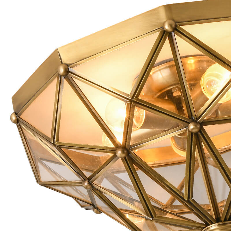 Traditionelle europäische halbrunde geometrische Deckenleuchte aus Kupferglas mit 5 Lichtern 