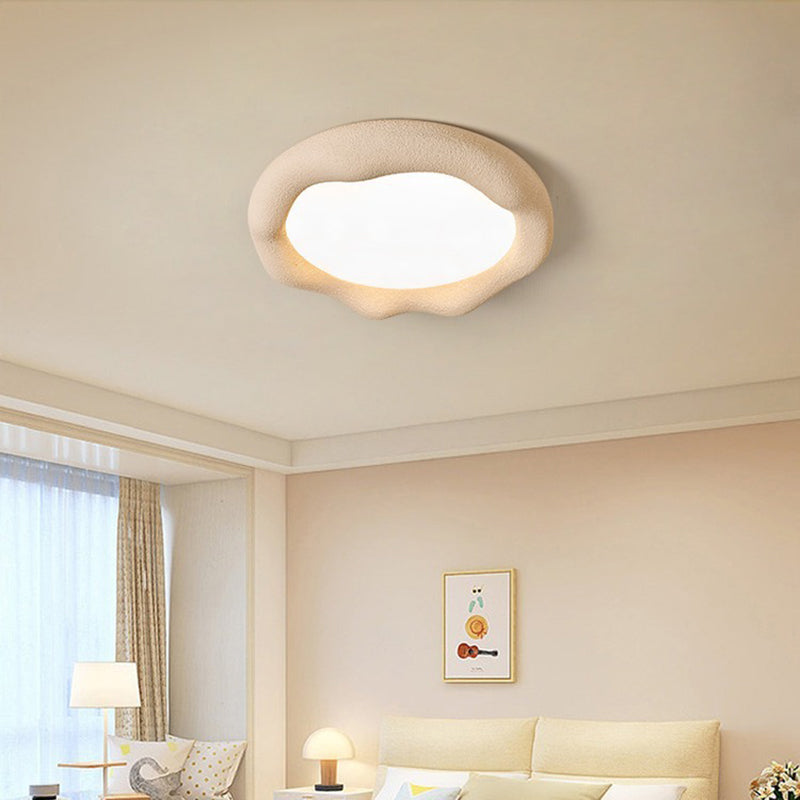 Plafonnier LED Rond en Fer et Fibre de Verre Minimaliste Moderne Crème pour Salon 