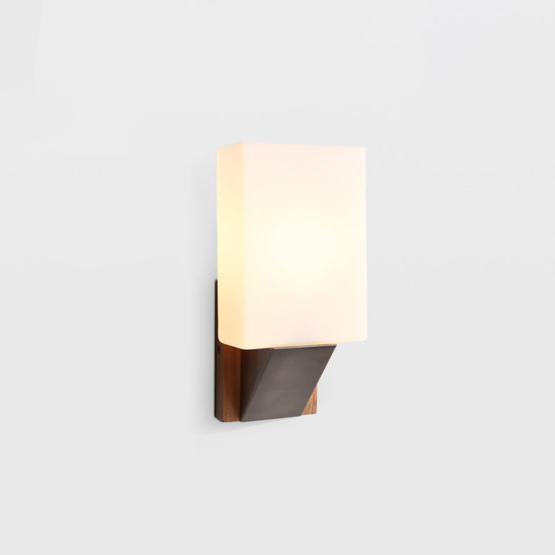 Moderne minimalistische Rechteck Holz Glas 1-Licht Wandleuchte Lampe für Schlafzimmer 
