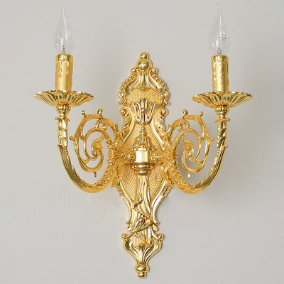 European Modern Luxury Candelabra Carved Zinc Alloy Fabric 2-Light Wall Sconce Lamp