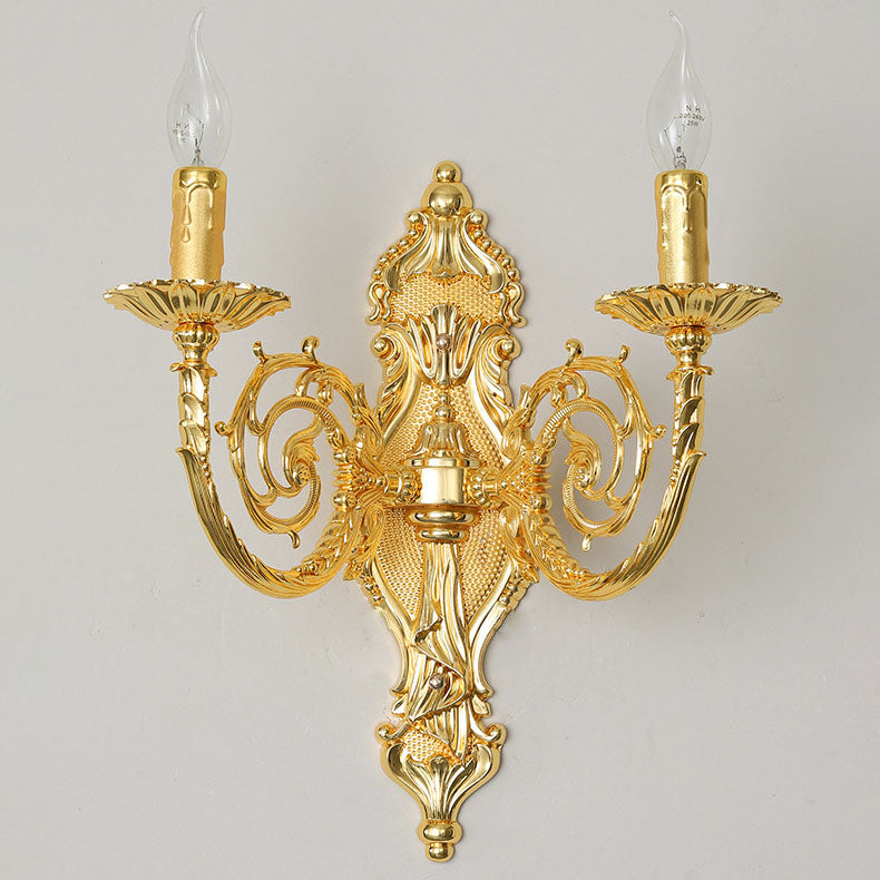 European Modern Luxury Candelabra Carved Zinc Alloy Fabric 2-Light Wall Sconce Lamp