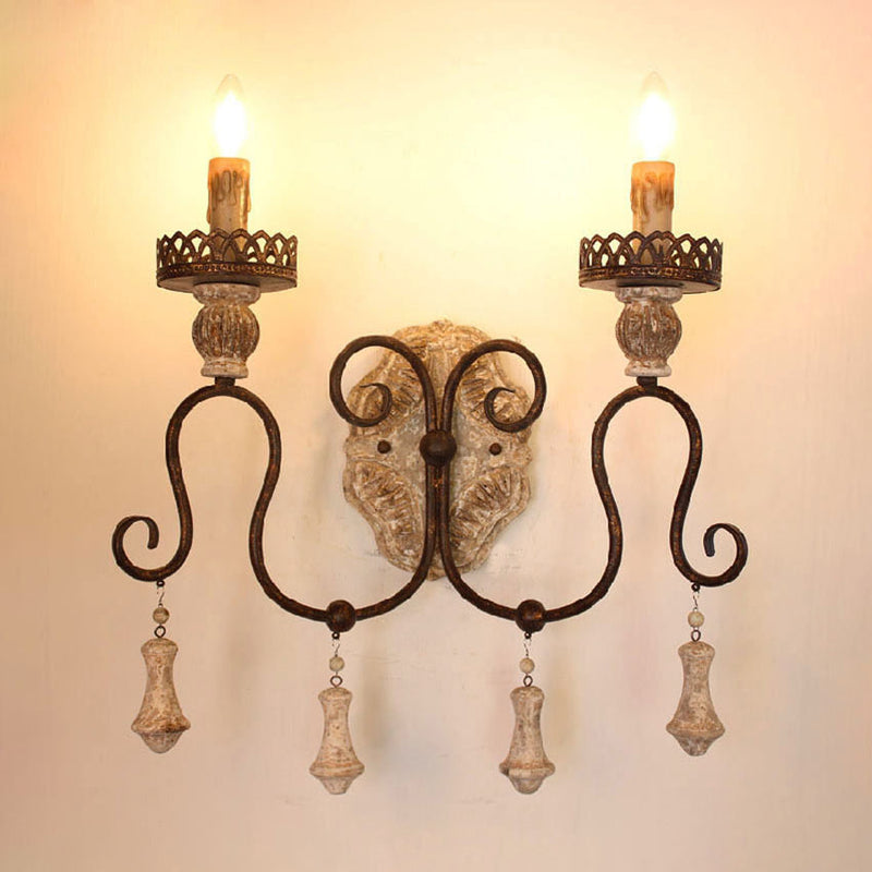 Porte-bougie rustique traditionnel en bois et fer 1/2 applique murale pour salon 