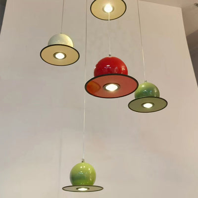 Lustre suspendu contemporain créatif rond en fer avec LED pour salon 