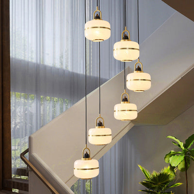 Traditionelle chinesische Pendelleuchte mit Kupferrahmen und Glasschirm, 1 Licht, für Wohnzimmer 