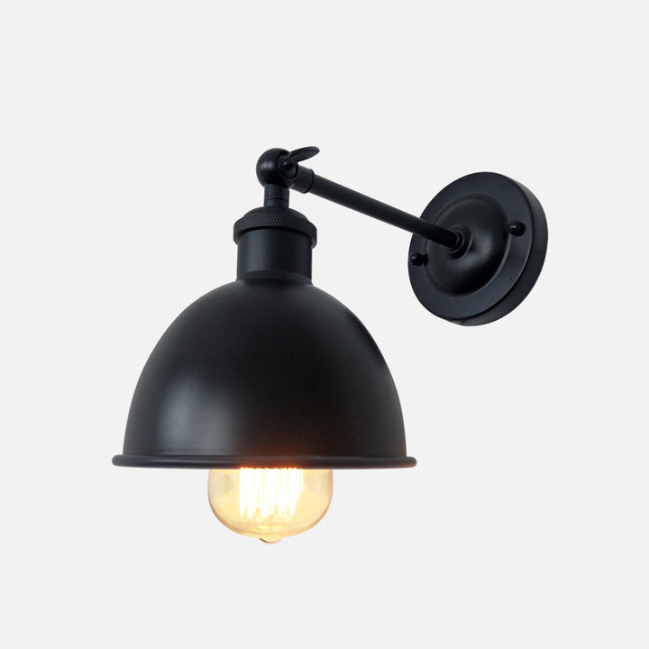 Zeitgenössische industrielle Eisen halbrunde Schatten Rocker Arm 1-Licht Wandleuchte Lampe für Wohnzimmer 