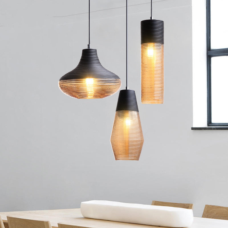 Contemporary Scandinavian Cylinder Oval Iron Glass 1-Light Pendant Light For Living Room