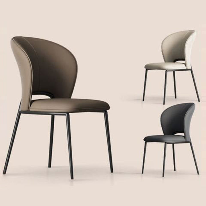 Modern Minimalist Microfiber Microfiber Leather Carbon Steel Square Curved Dining Chair Backrest For Dining Room