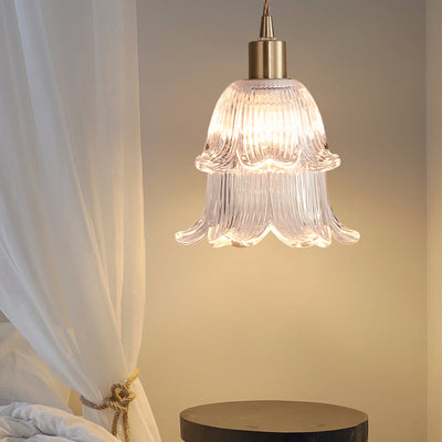 Zeitgenössische Luxus-Antik Messing Blume Glas Design 1-Licht Pendelleuchte für Wohnzimmer 
