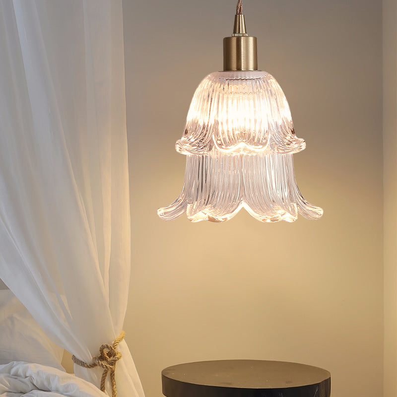 Zeitgenössische Luxus-Antik Messing Blume Glas Design 1-Licht Pendelleuchte für Wohnzimmer 