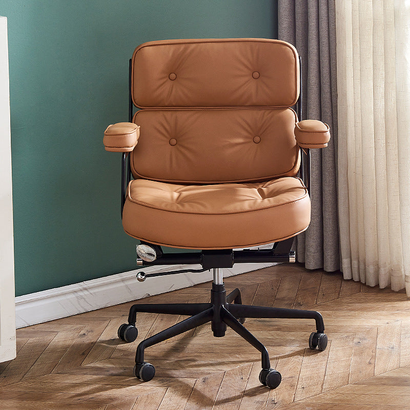 Moderner minimalistischer quadratischer Halbkreis-gepolsterter Leder-Hardware-Schreibtischstuhl mit Rückenlehne und Armlehne für das Home Office 