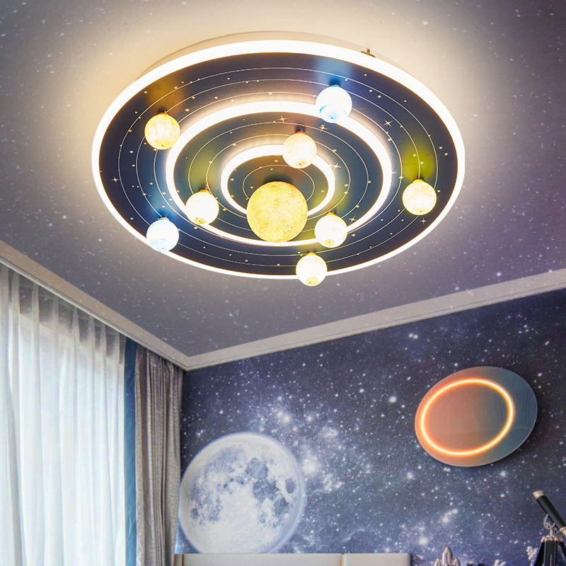 Plafonnier LED rond en fer et acrylique pour enfants créatifs contemporains pour chambre à coucher 