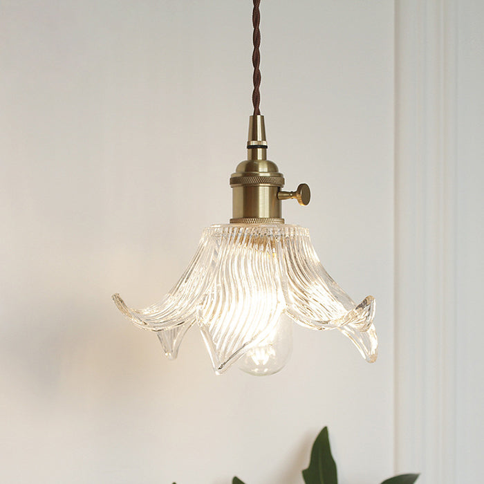 Zeitgenössische kreative florale Messingglas-Pendelleuchte mit 1 Licht für Wohnzimmer 