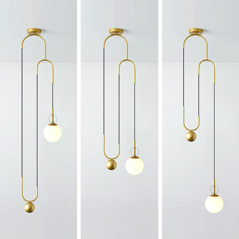 Combinación de orbe escandinavo contemporáneo de hierro curvado con vidrio, lámpara colgante de 1 luz para dormitorio 