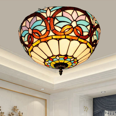 Tiffany Creative Stained Glass Semicircle 3-Light Flush Mount Ceiling Light