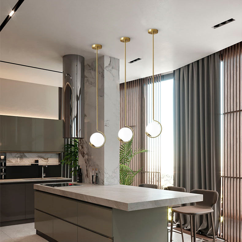 Boule de Verre Nordique Contemporaine Fer Suspension Luminaire 1-Lumière Pour Salon 