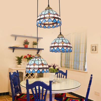 Tiffany Mediterranean Dome Stained Glass 3-Light Island Light Chandelier