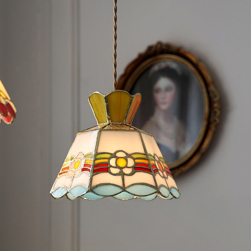 Contemporary Vintage Pentagonal Hexagonal Brass Glass 1-Light Pendant Light For Living Room