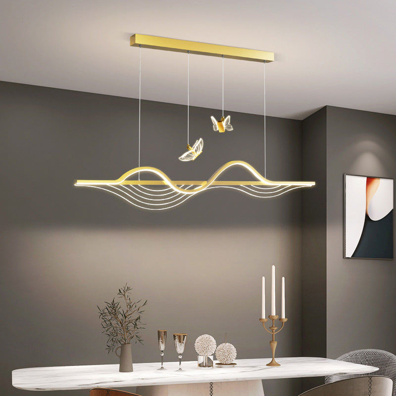 Moderne minimalistische lange Schmetterling Silikon Hardware Acryl LED Insel Licht Kronleuchter für Wohnzimmer 