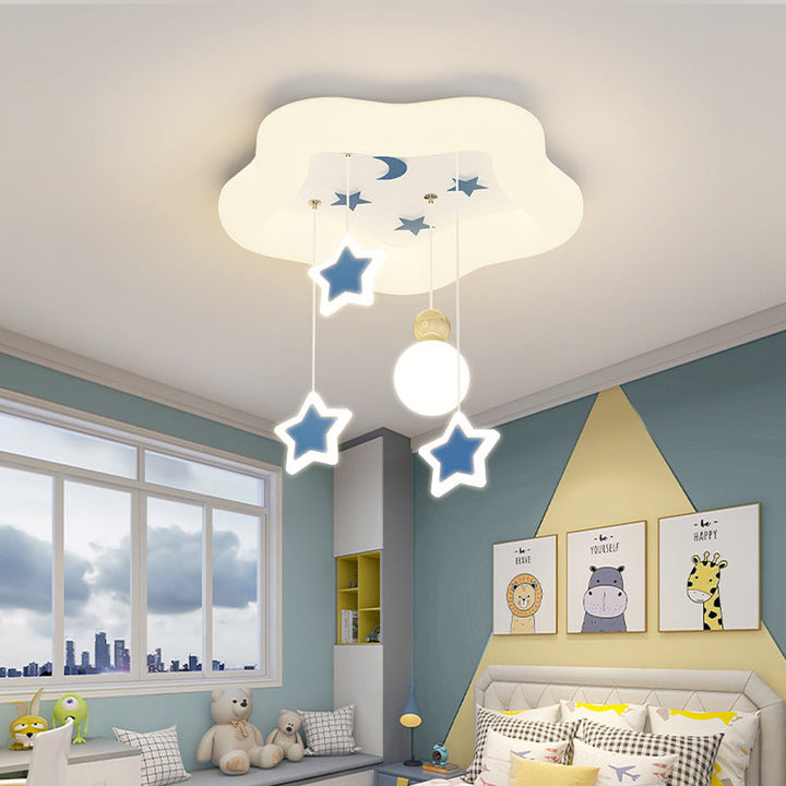 Plafonnier LED en fer acrylique avec pentagramme crème moderne Art déco et lune pour salon 