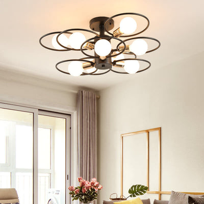 Nordic Industrial Flower Ring Iron 3/6/9 Light Semi-Flush Mount Ceiling Light