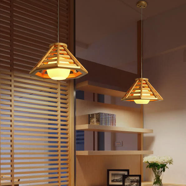 Nordic Modern Solid Wood Braided Cone 1-Light Pendant Light