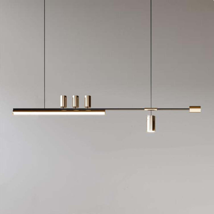 Lustre moderne minimaliste avec monogramme, cylindre long en acrylique et cuivre à 5 lumières pour salon 