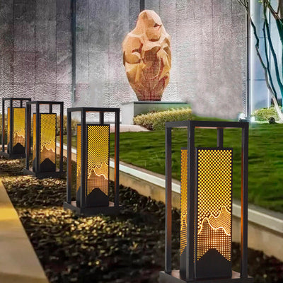 الإضاءة الخارجية للحديقة بتصميم أسطوانة من الدولوميت والفولاذ المقاوم للصدأ المقاوم للماء بالطاقة الشمسية الصينية التقليدية مع إضاءة LED على شكل قرص العسل 