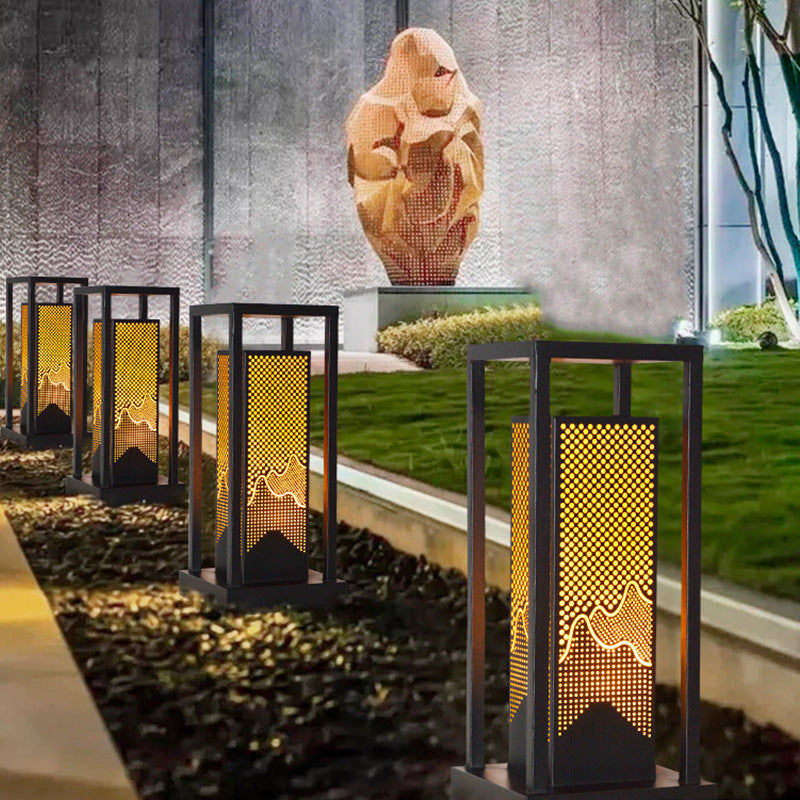 الإضاءة الخارجية للحديقة بتصميم أسطوانة من الدولوميت والفولاذ المقاوم للصدأ المقاوم للماء بالطاقة الشمسية الصينية التقليدية مع إضاءة LED على شكل قرص العسل 