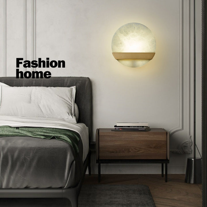 Zeitgenössische Luxus Kupfer Marmor Runde V Brief LED Wand Leuchte Lampe Für Flur 