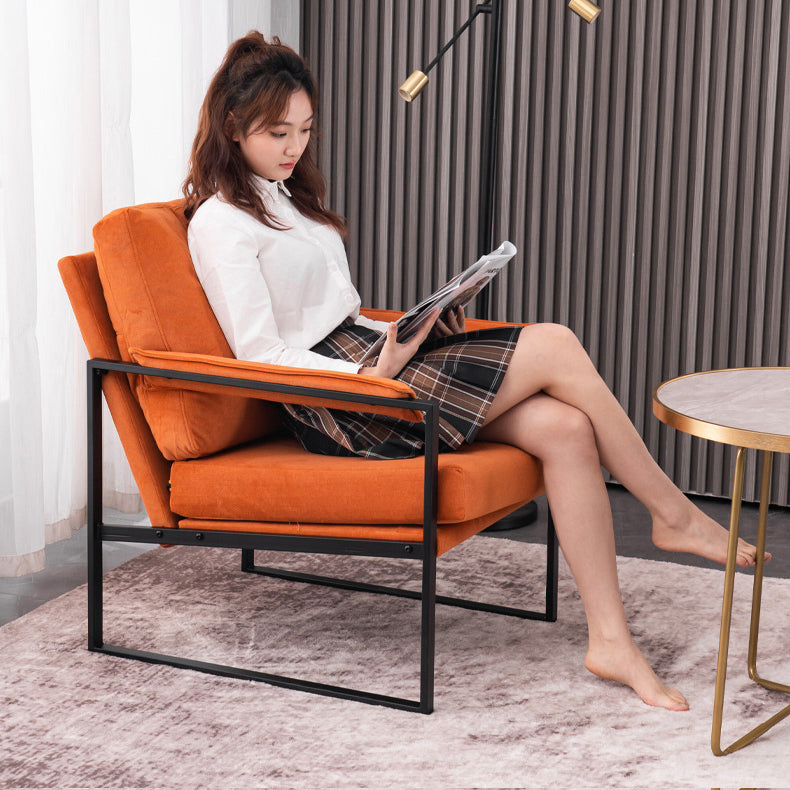 Contemporary Scandinavian Fabric Velvet Faux Leather Carbon Steel Latex Sponge Square Accent Chair Backrest Armrest For Living Room