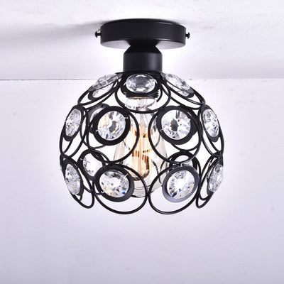 Moderne minimalistische runde Kuppel Eisen Kristall 1-Licht Semi-Flush Mount Deckenleuchte für Wohnzimmer 