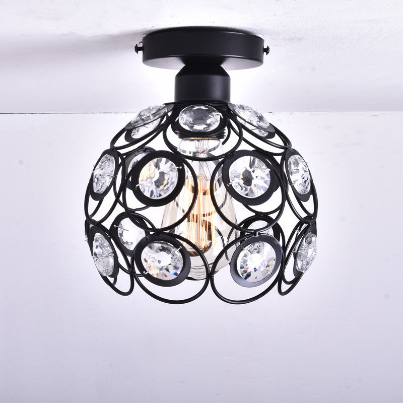 Moderne minimalistische runde Kuppel Eisen Kristall 1-Licht Semi-Flush Mount Deckenleuchte für Wohnzimmer 