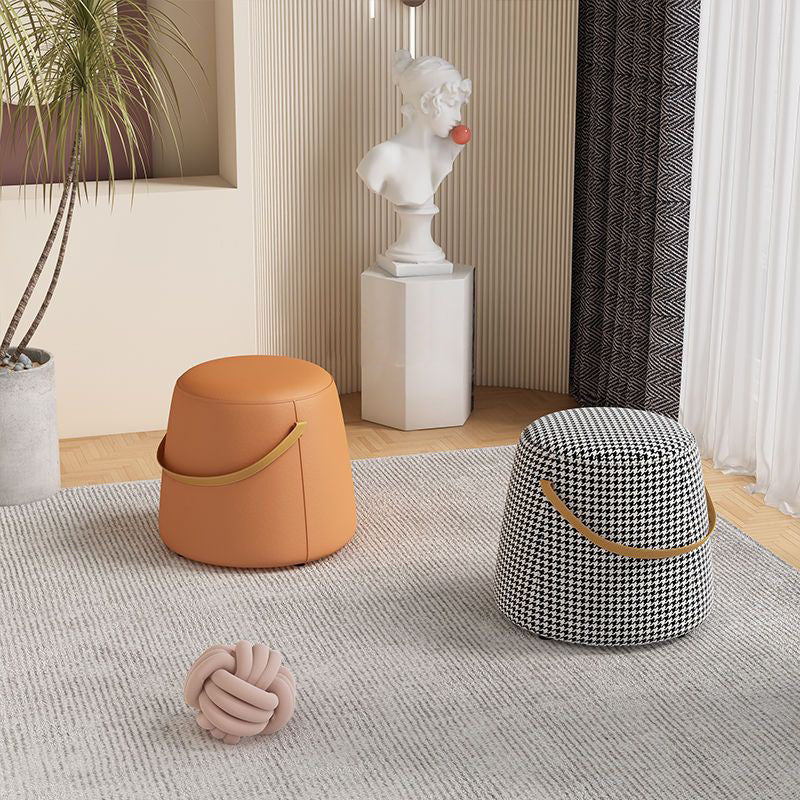Modern Minimalist Round Column Cotton Linen Microfiber Leather Wood Chair Backless Armless For Living Room